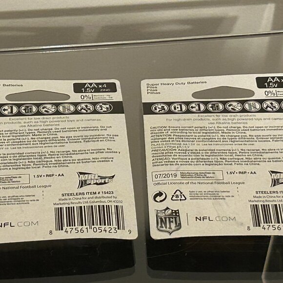 2 Packs of 4 NFL PITTSBURGH STEELERS Super Heavy Duty AA Batteries NEW - Picture 2 of 4